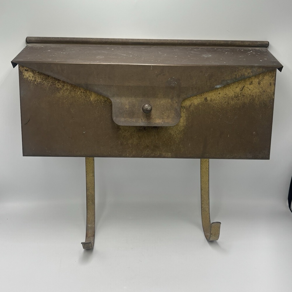 Vintage Mailbox Brass/Copper Wall Mount Rectangular Patina Mail Box Sleek MCM